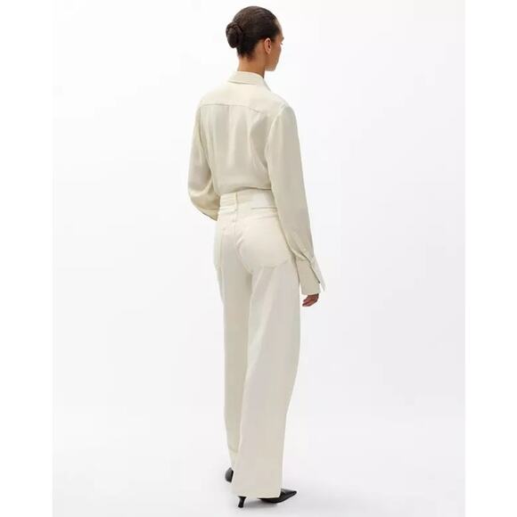 rag & bone Logan Featherweight Mid Rise Wide Leg Jeans Ecru White Cotton Size 25 - Picture 2 of 9